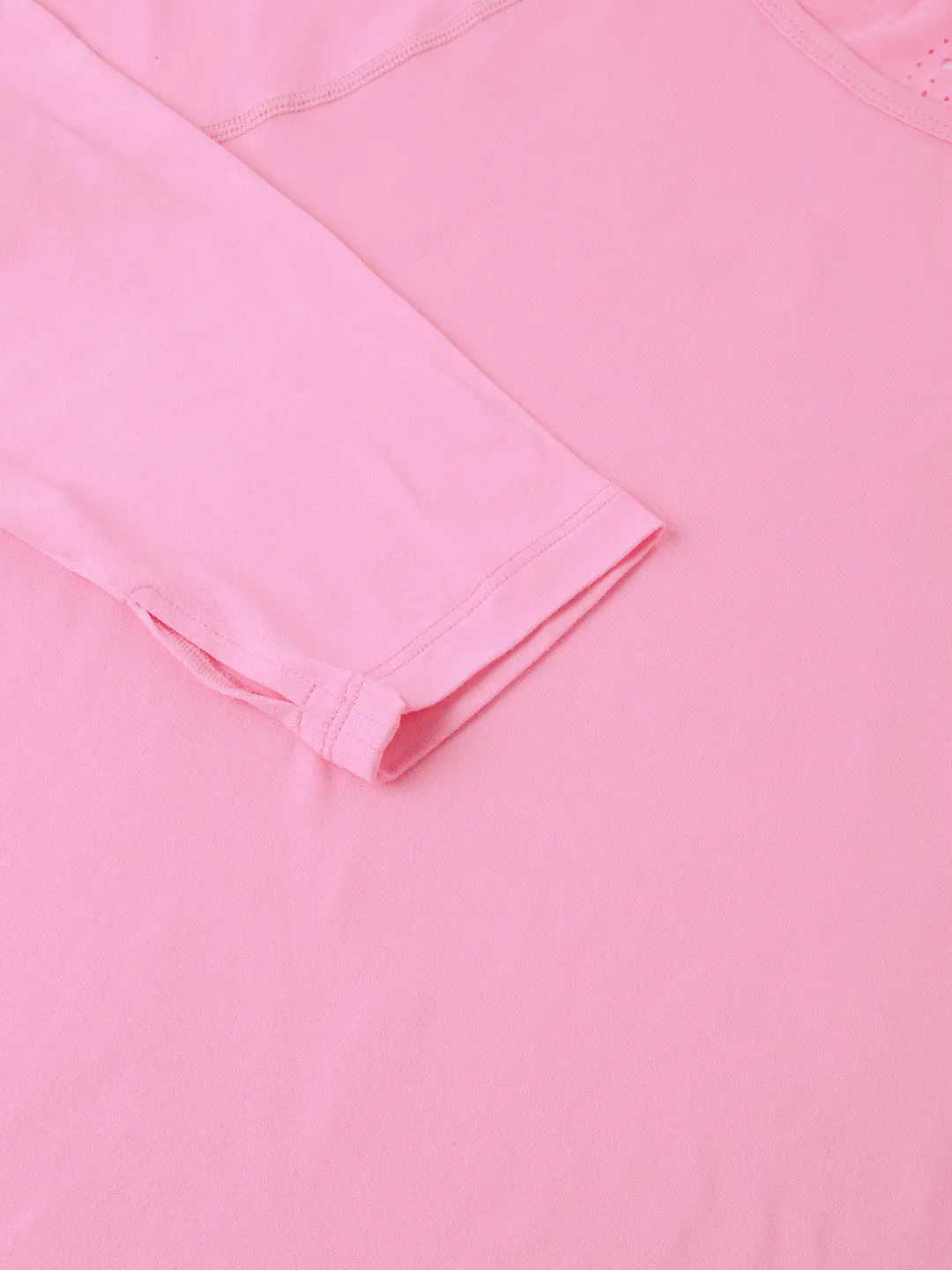 Fitkin Plus Size Anti-Odor Super Soft Pink Laser Detail Long Sleeve Tshirt