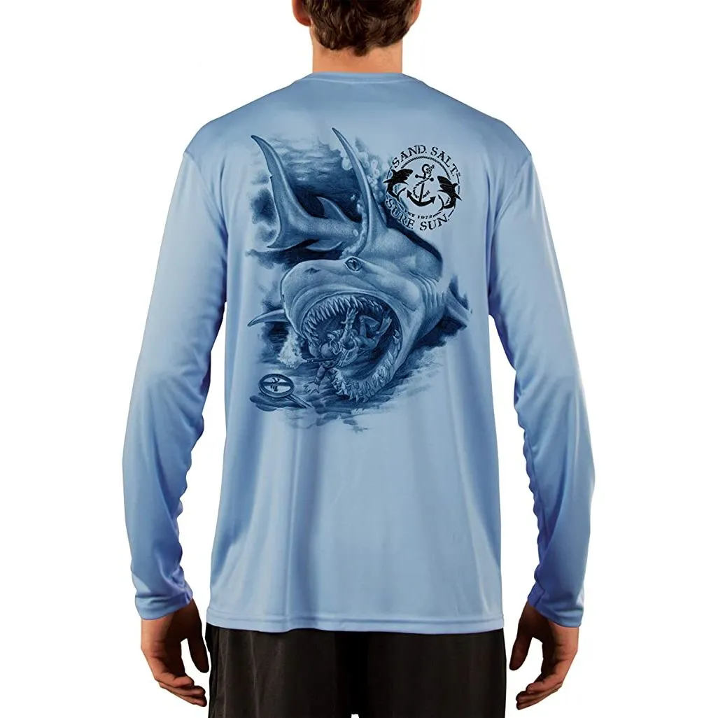 SAND.SALT.SURF.SUN. Shark Diver Attack Men's UPF 50  UV Sun Protection Performance Long Sleeve T-Shirt