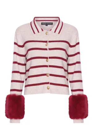 Striped Button Detail Shirt with Faux Cuffs in Crimson and Sand